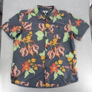 Vissla Gray Tropical Floral Print Button Down Short Sleeve Shirt XXL